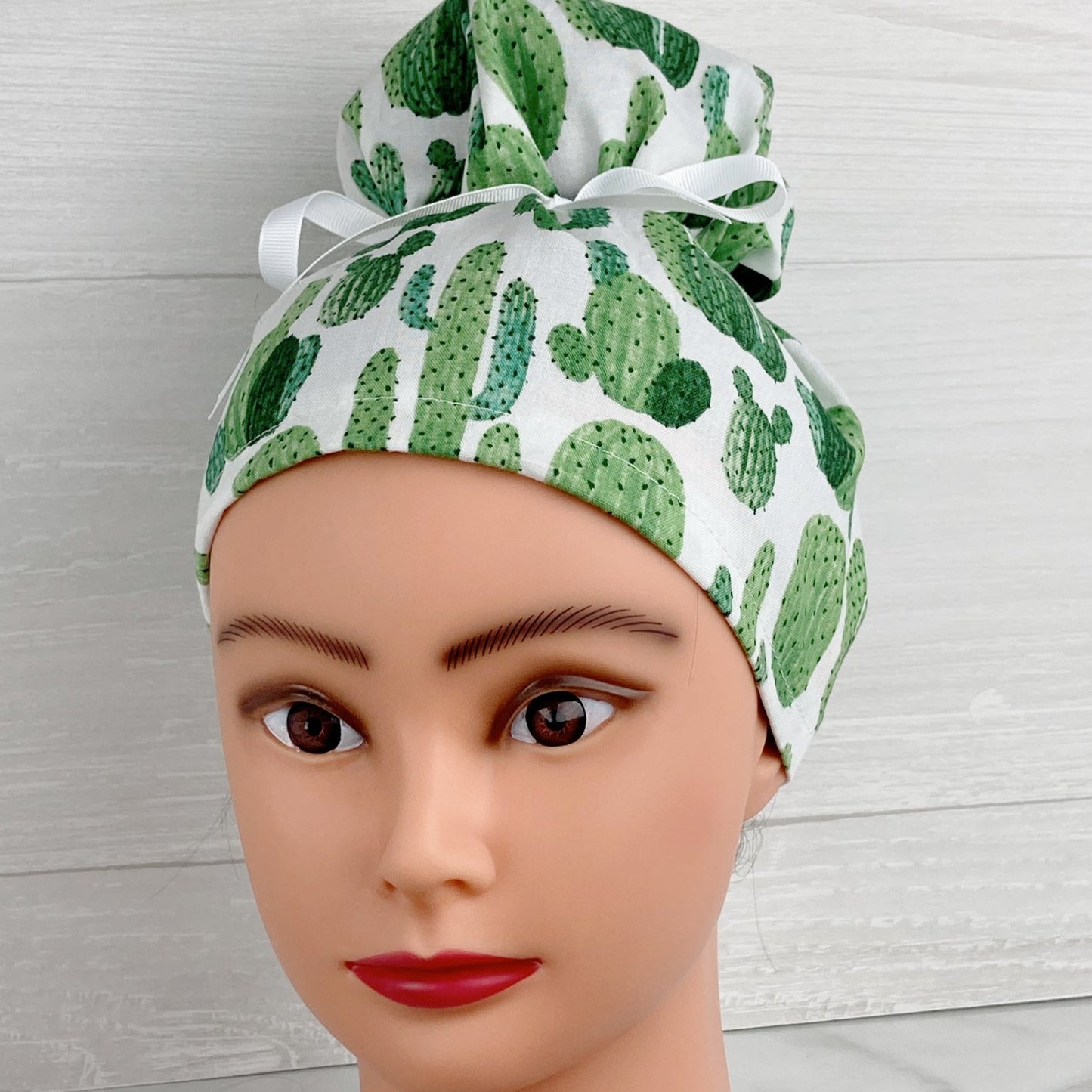 Cactus on White Updo Scrub Cap