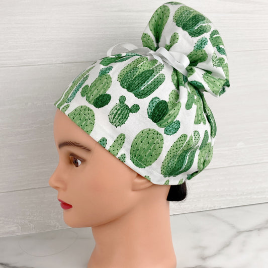 Cactus on White Updo Scrub Cap