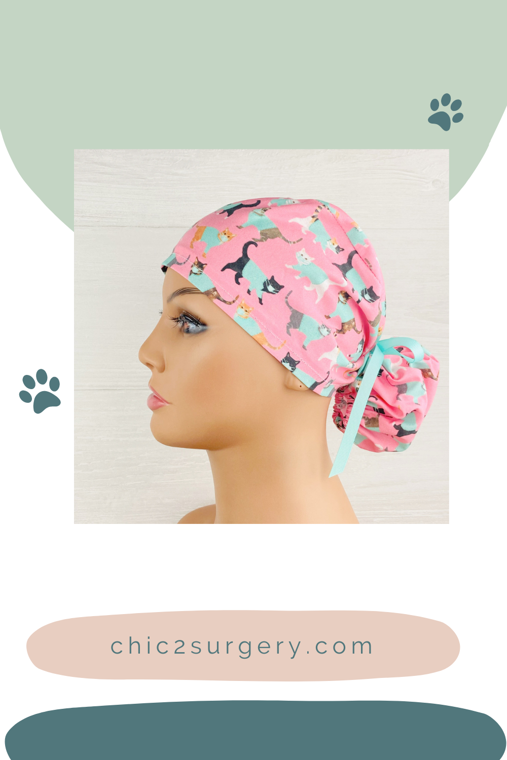Cats in Scrubs Aqua Ponytail Scrub Hat