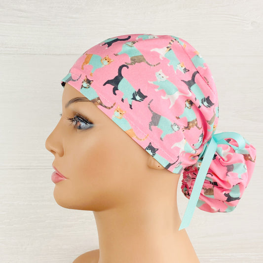 Cats in Scrubs Aqua Ponytail Scrub Hat
