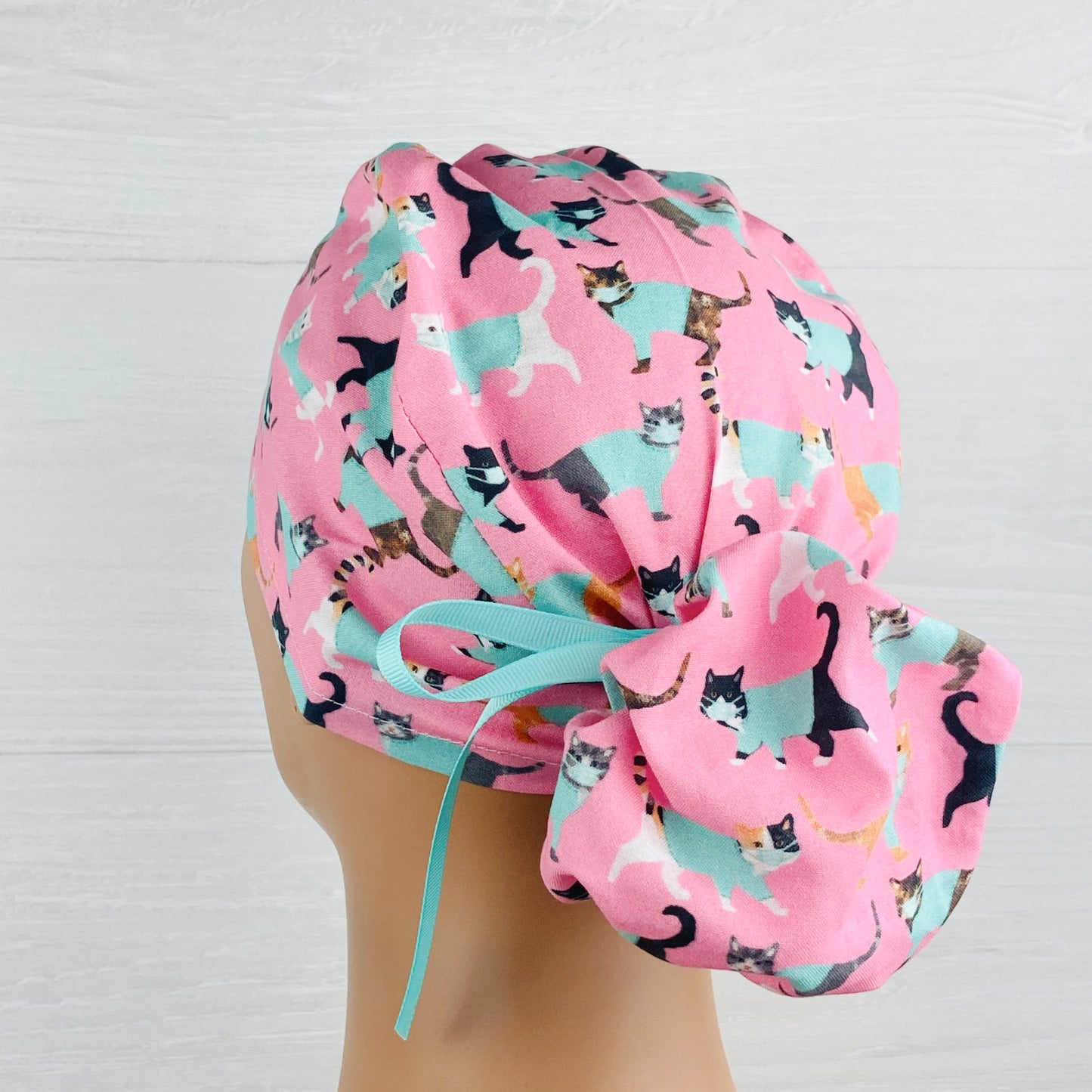 Cats in Scrubs Aqua Ponytail Scrub Hat