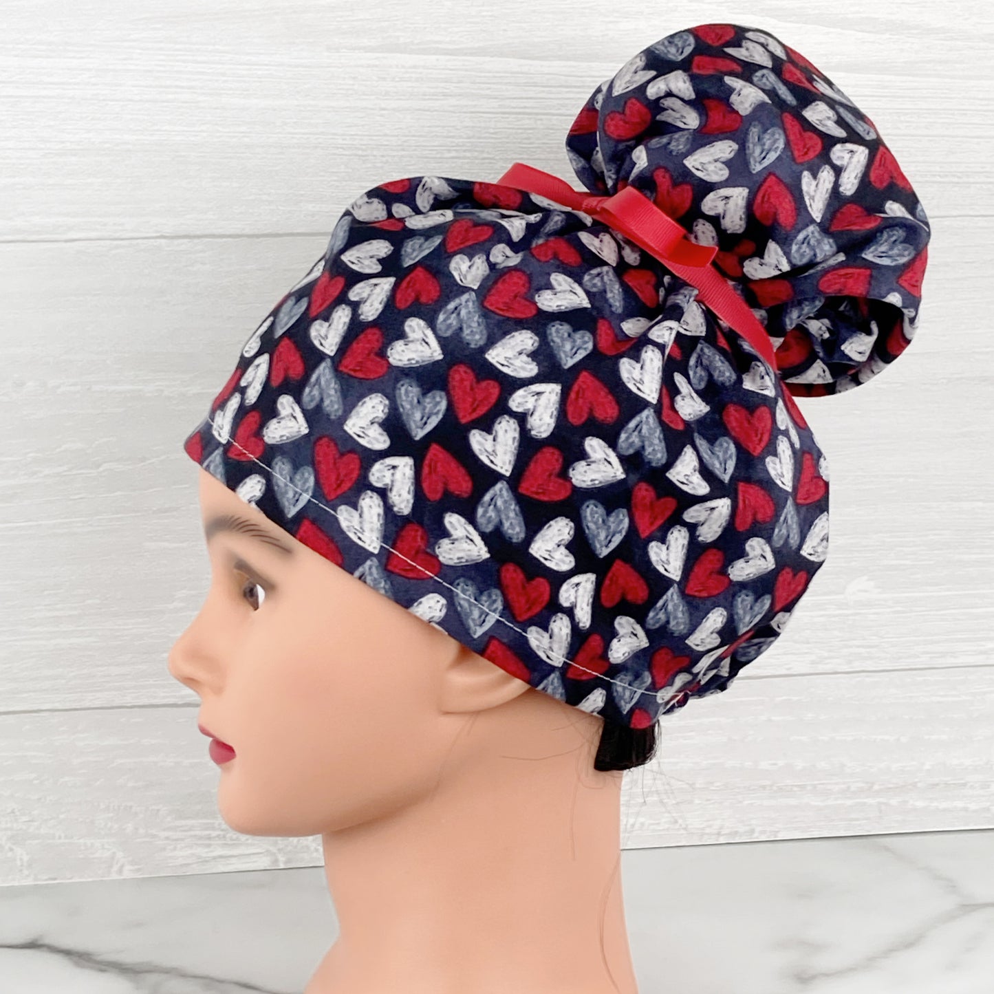 Chalkboard Hearts Updo Scrub Cap