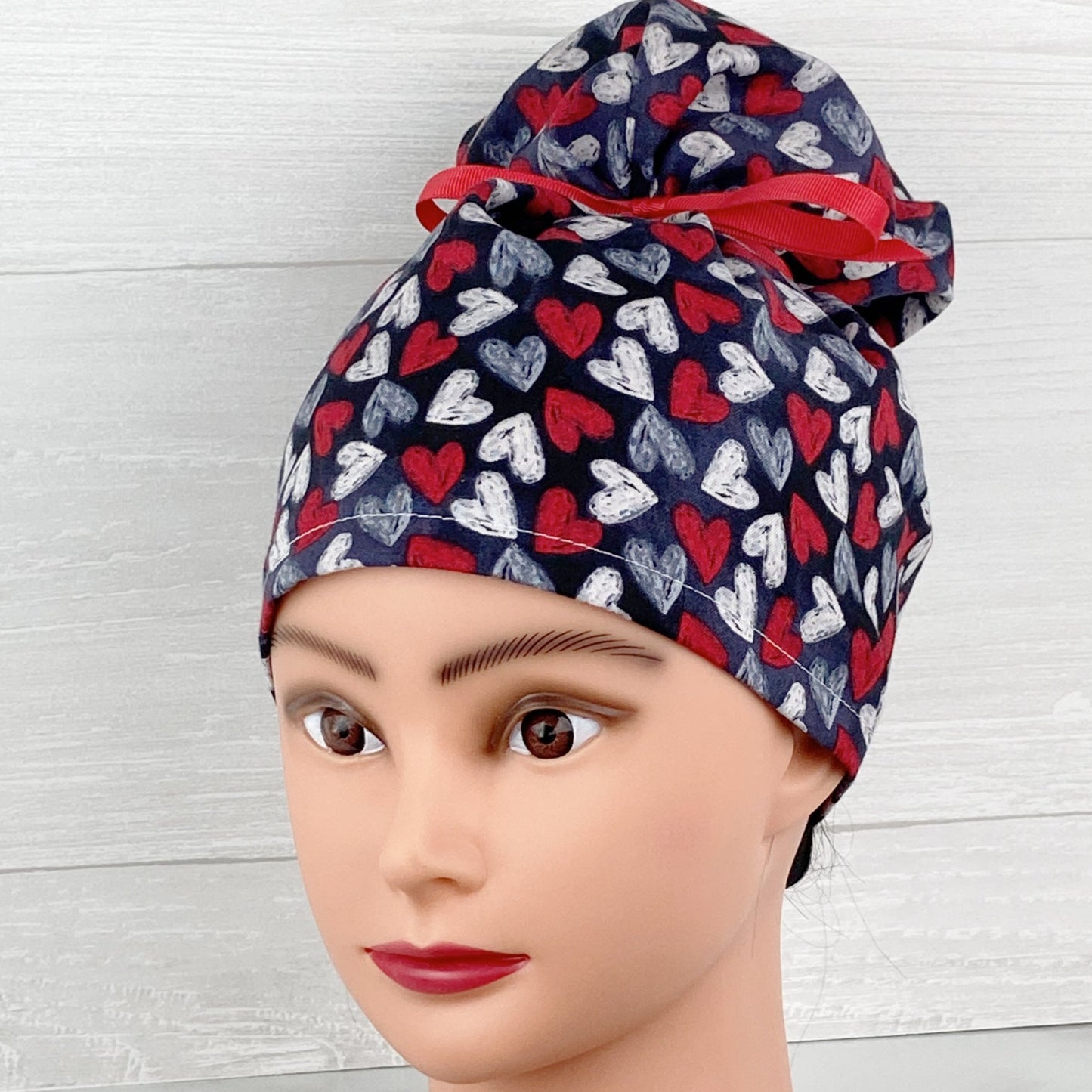 Chalkboard Hearts Updo Scrub Cap