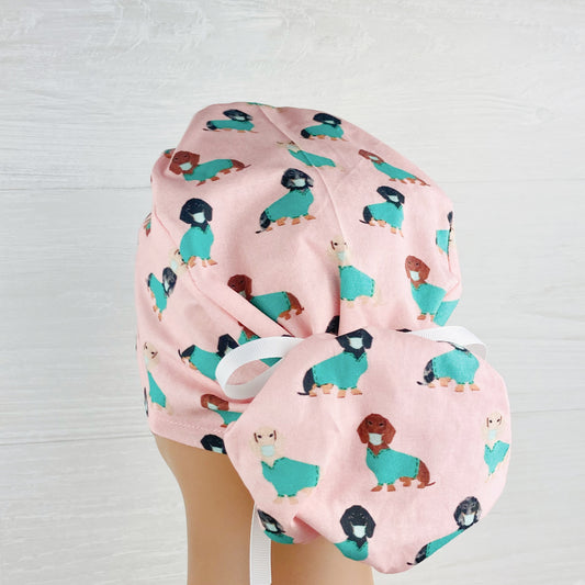Dachshund in Scrubs Ponytail Scrub Hat