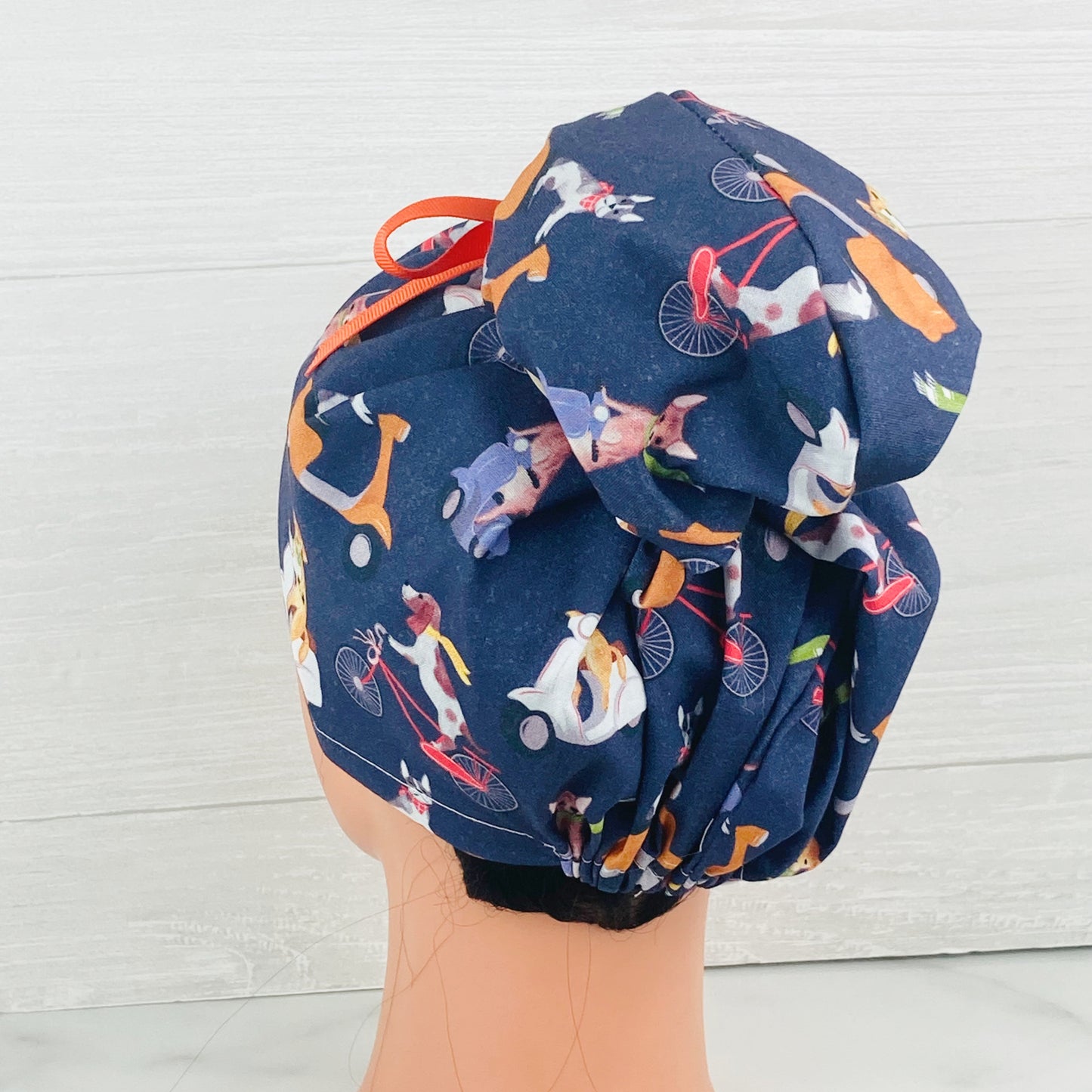 Dogs on Scooters Updo Scrub Cap