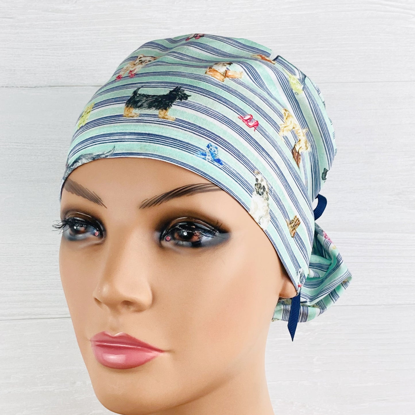 Dogs on Stripes Ponytail Scrub Hat