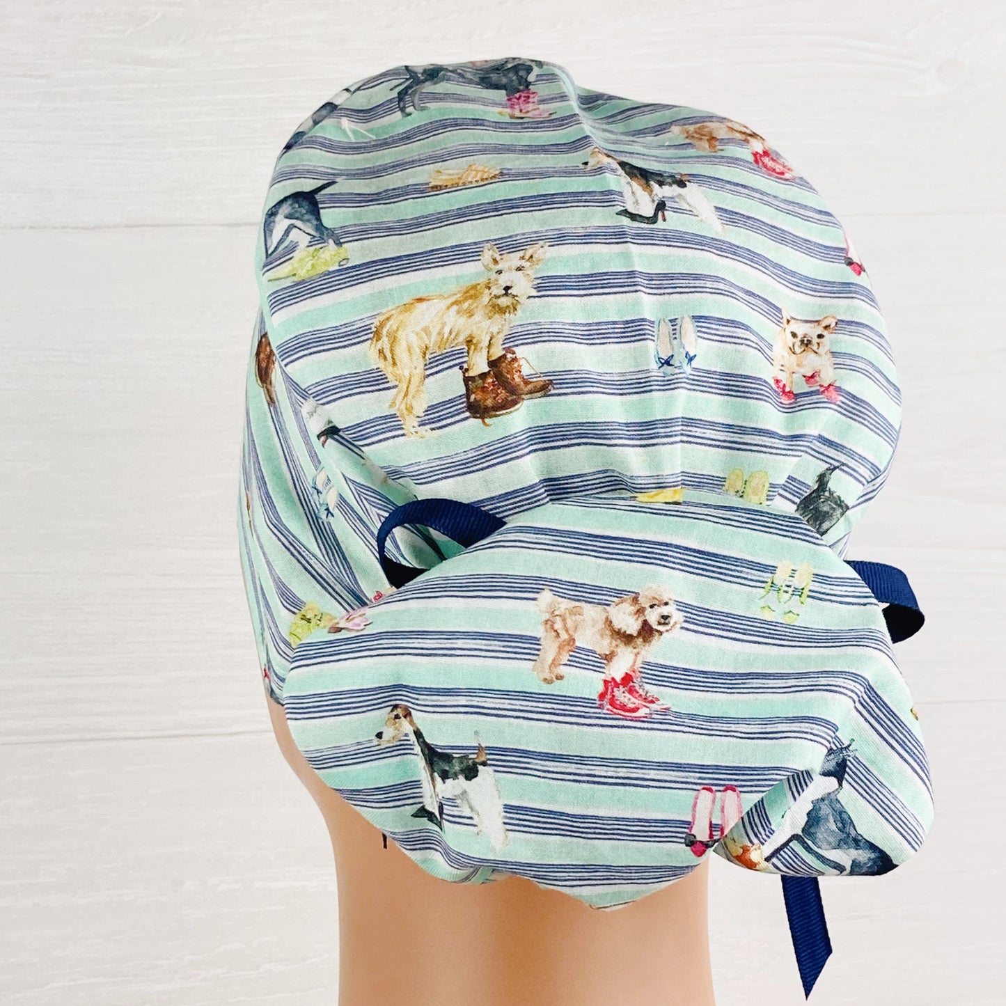 Dogs on Stripes Ponytail Scrub Hat