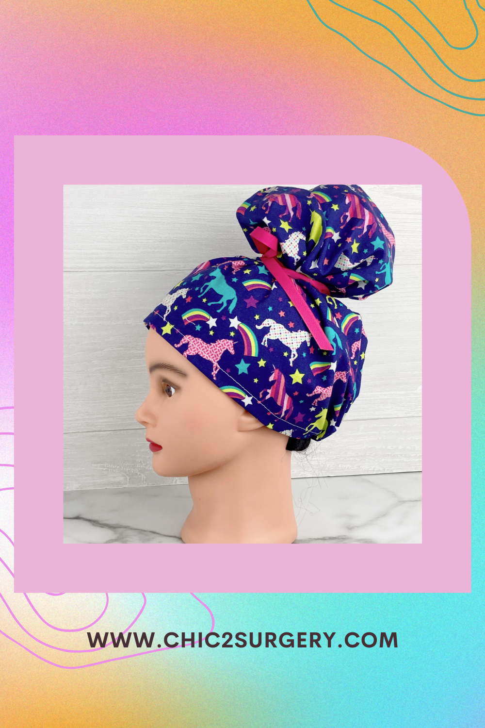 Unicorns and Rainbows Updo Scrub Cap
