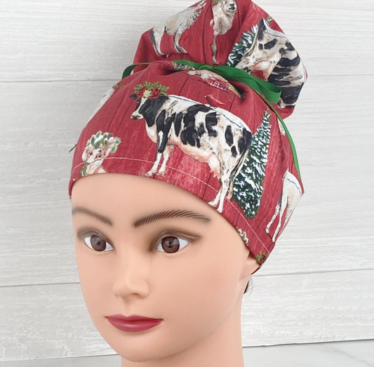 Farmhouse Christmas Updo Scrub Cap