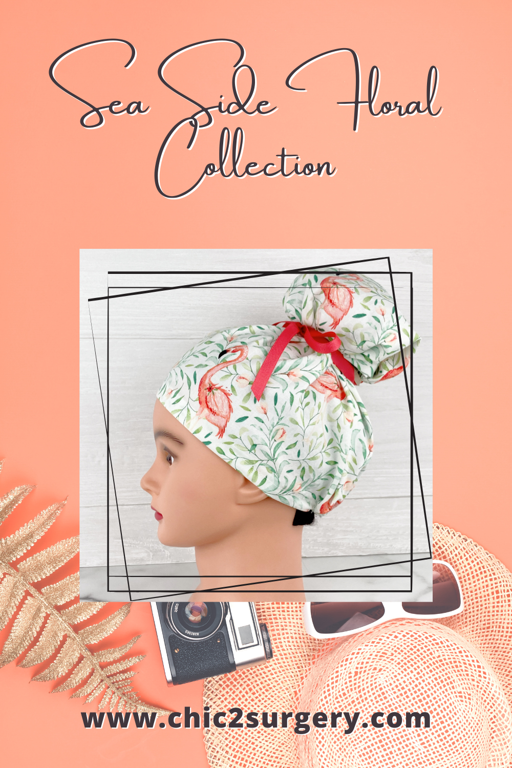 Flamingo Floral Updo Scrub Cap