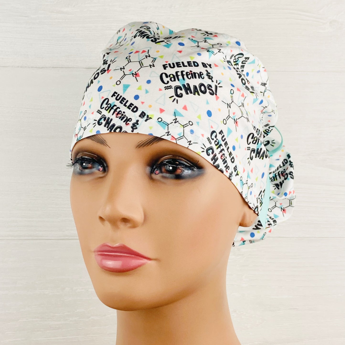 Fueled by Caffeine and Chaos Ponytail Scrub Hat