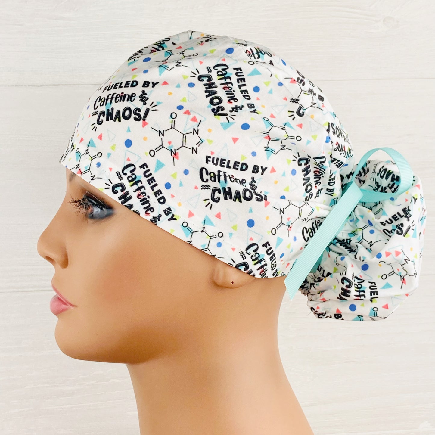 Fueled by Caffeine and Chaos Ponytail Scrub Hat