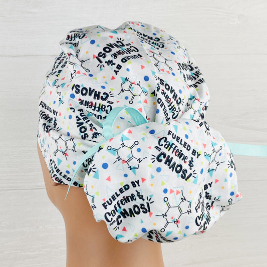 Fueled by Caffeine and Chaos Ponytail Scrub Hat