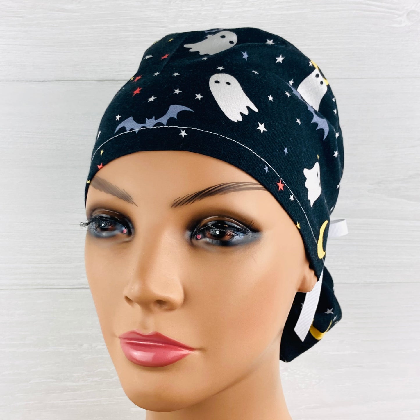 Ghosts and Bats Ponytail Scrub Hat
