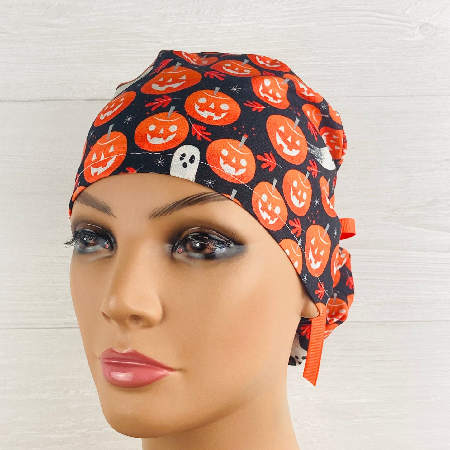 Ghosts and Pumpkins Ponytail Scrub Hat