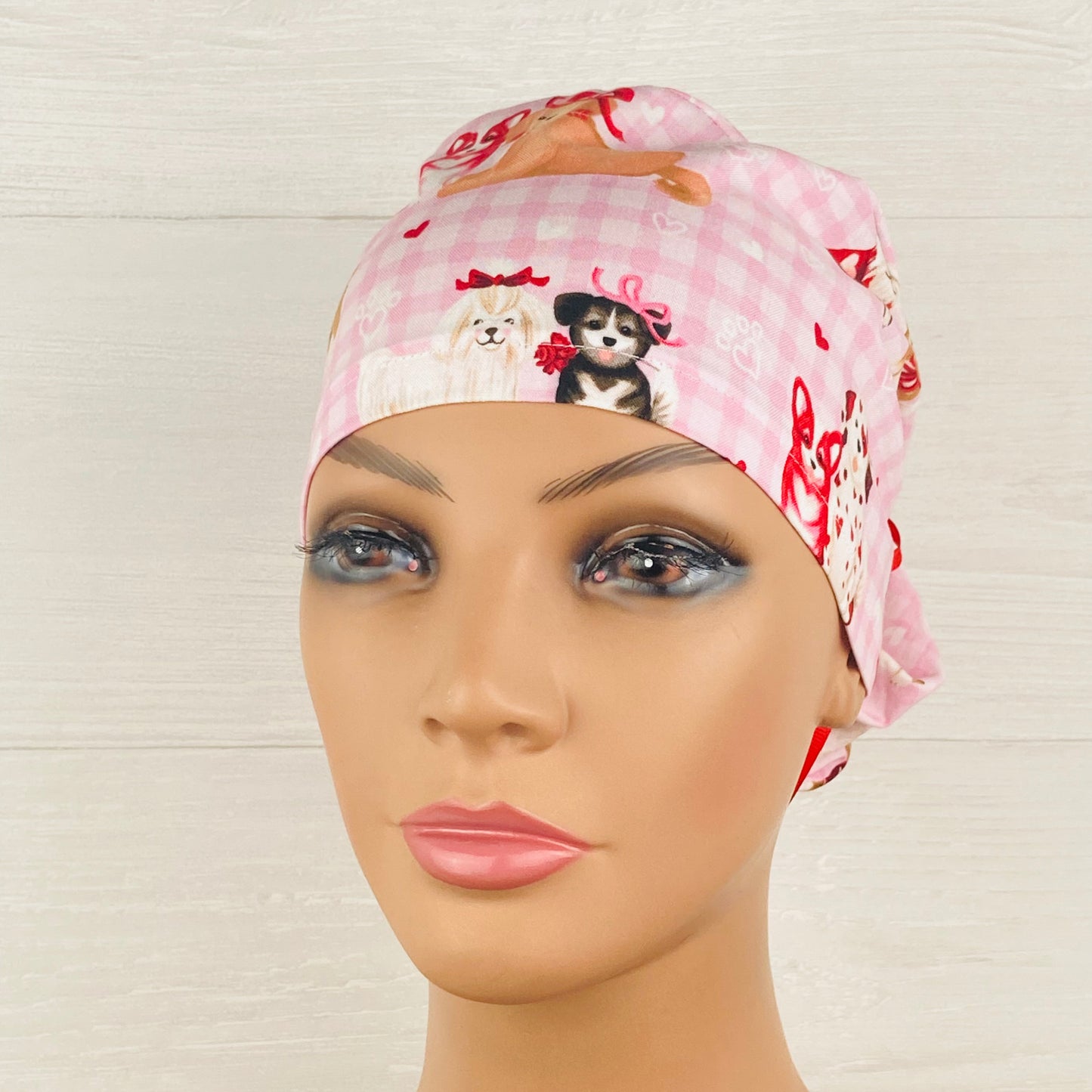 Gingham Valentines Day Dogs Ponytail Hat