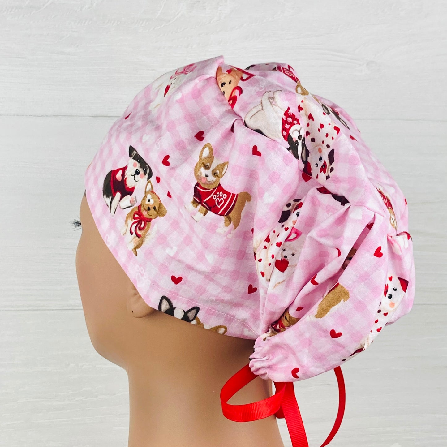Gingham Valentines Dogs Women's Tieback Hat