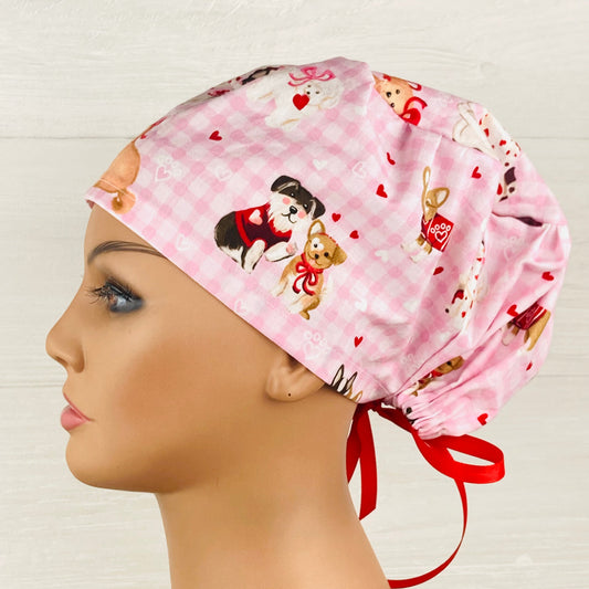 Gingham Valentines Dogs Women's Tieback Hat