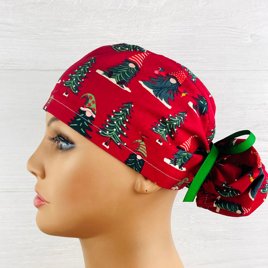 Gnome Christmas Trees Ponytail Hat
