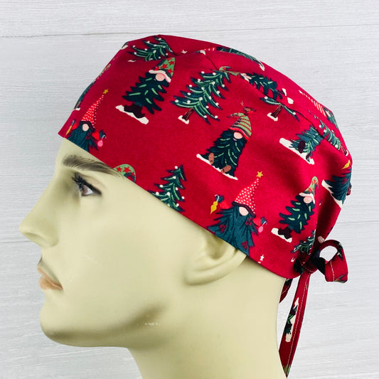 Gnome Christmas Trees Men's Scrub Hat