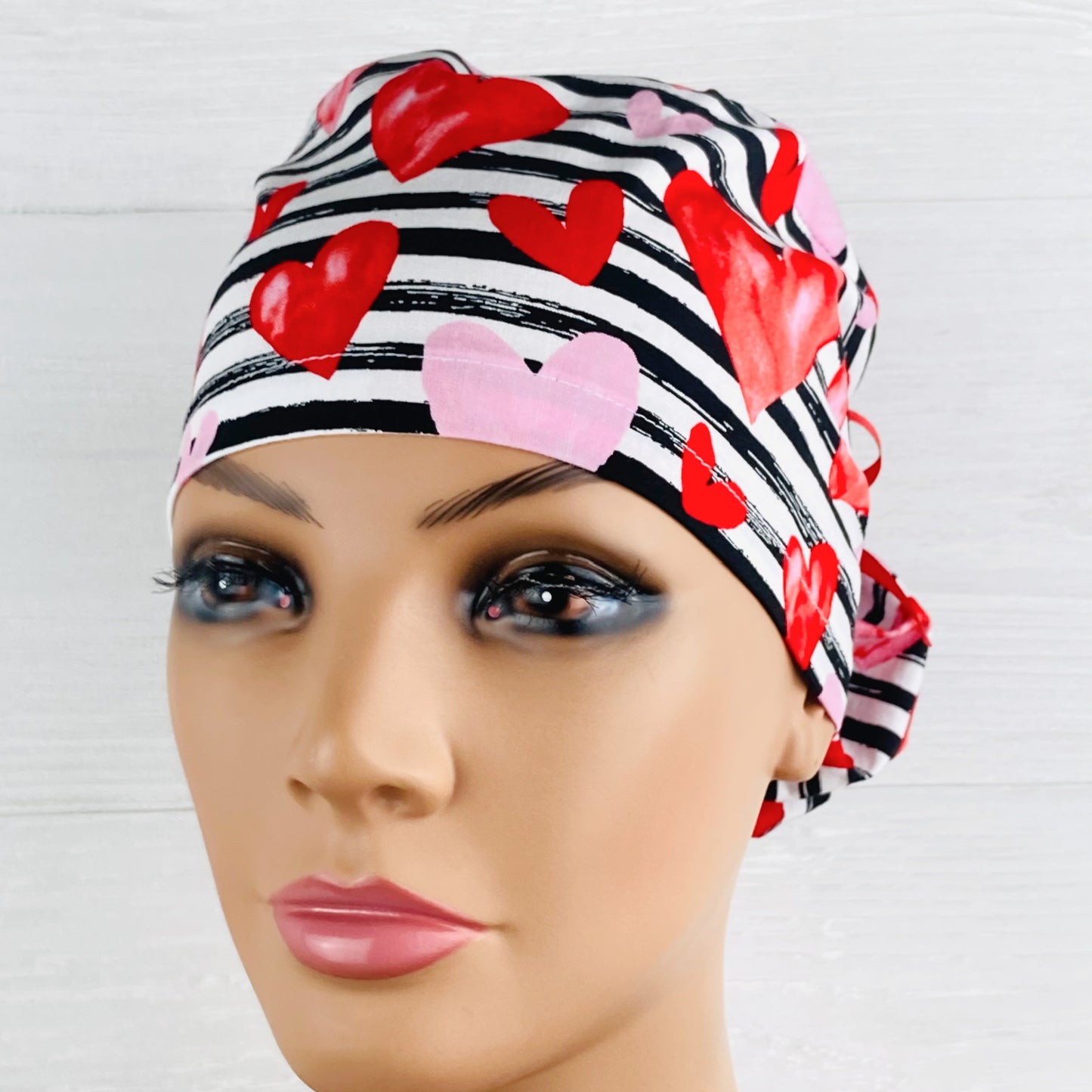 Hearts on Stripes Ponytail Scrub Hat