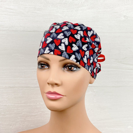 Chalkboard Hearts Ponytail Scrub Hat