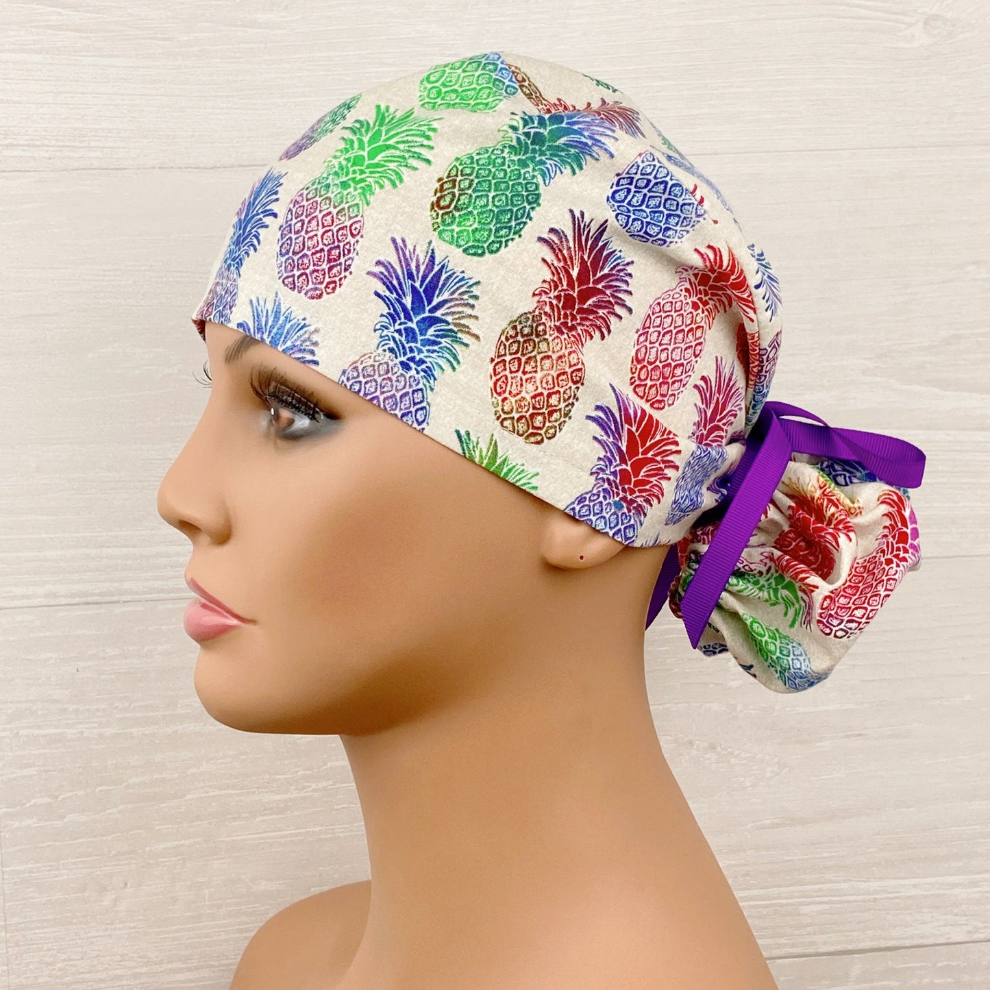 Colorful Pineapples Ponytail Scrub Hat