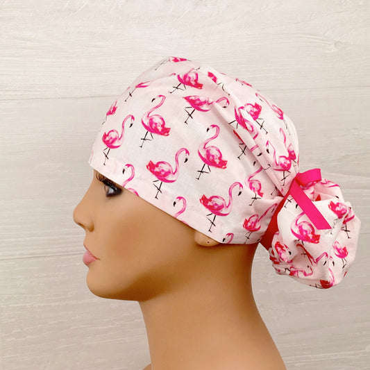 Watercolor Flamingos Ponytail Scrub Hat