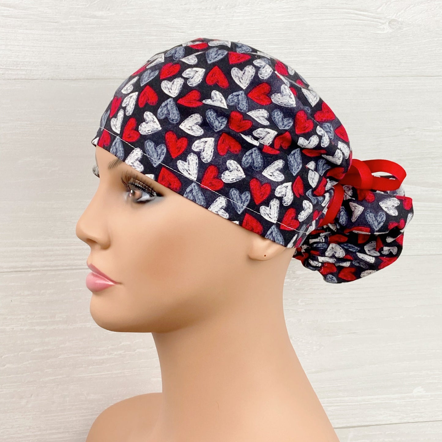 Chalkboard Hearts Ponytail Scrub Hat