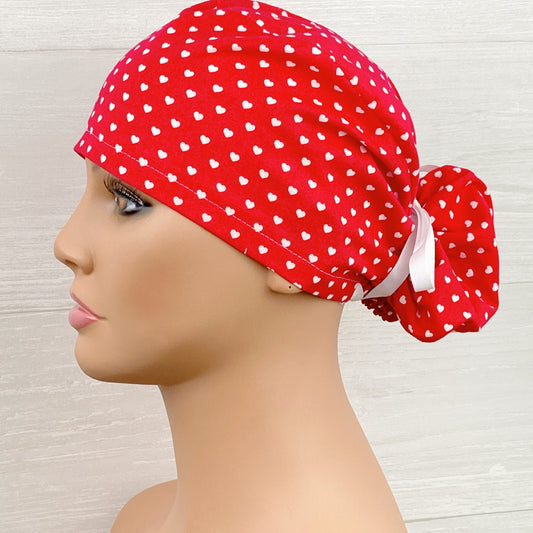 Tiny Hearts Ponytail Scrub Hat