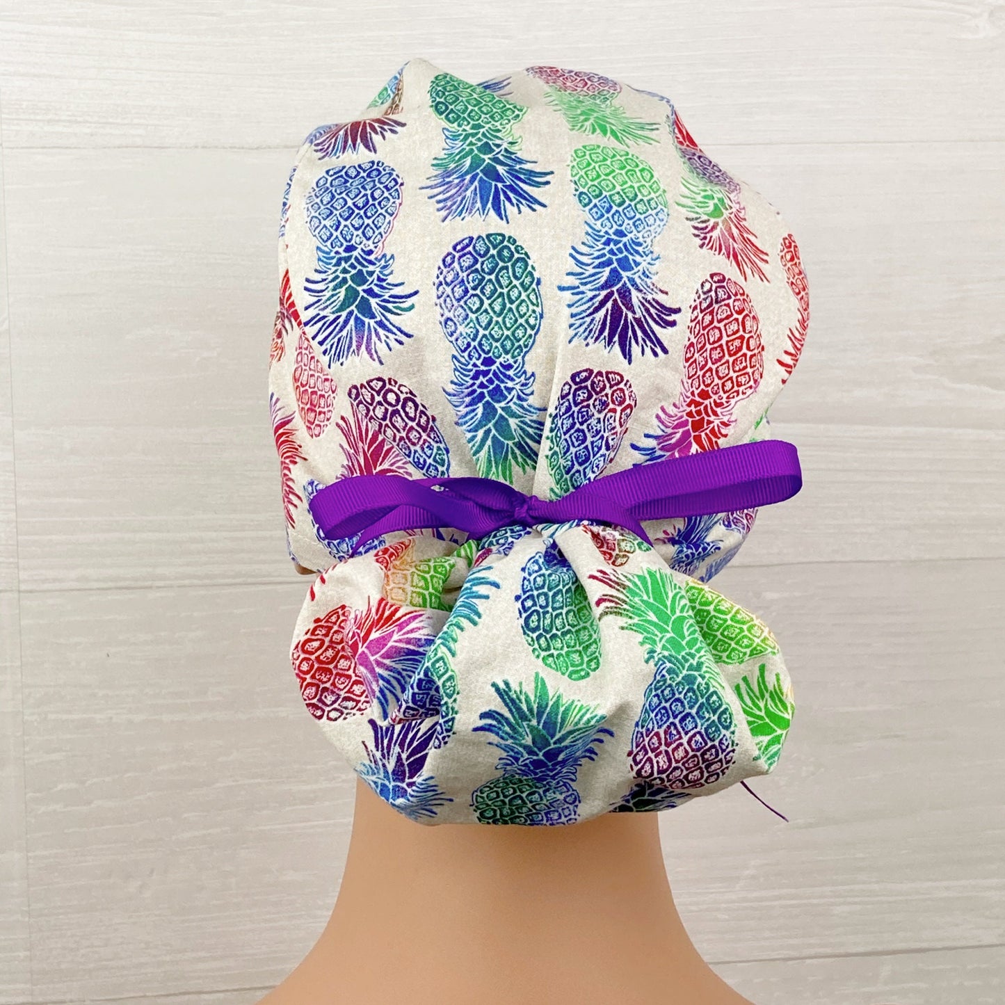 Colorful Pineapples Ponytail Scrub Hat