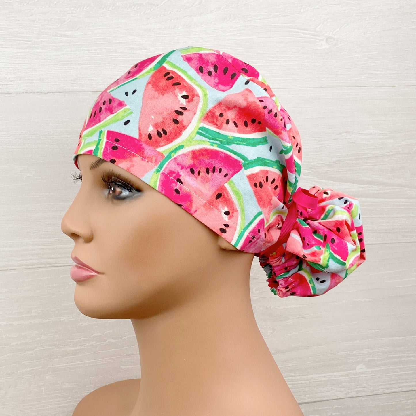 Watermelon on Aqua Ponytail Hat