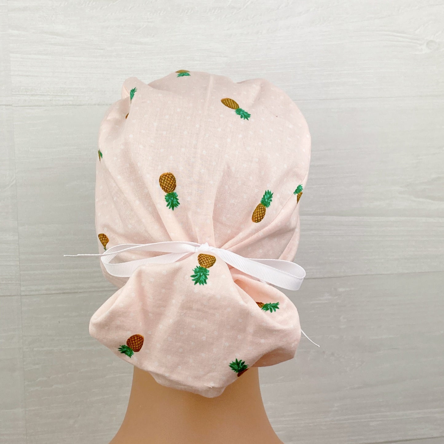 Pineapple Pink Polkadot Ponytail Scrub Hat