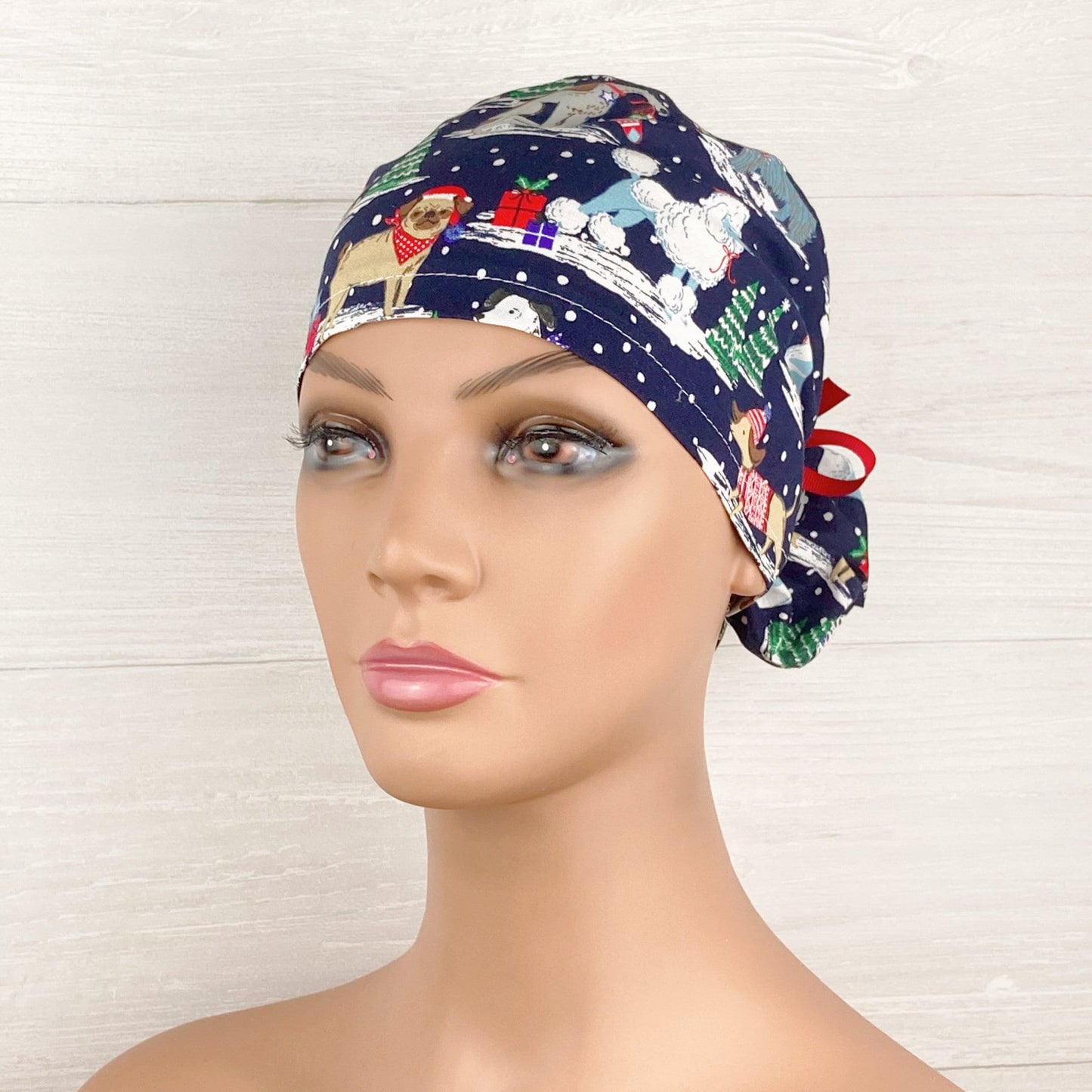 Ponytail Scrub Cap - Scrub Hat - Winter Dogs