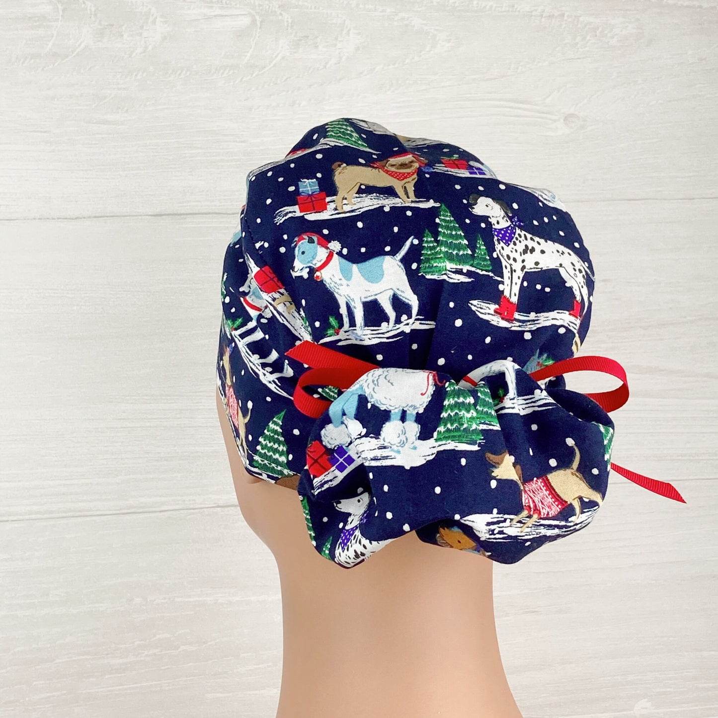 Ponytail Scrub Cap - Scrub Hat - Winter Dogs