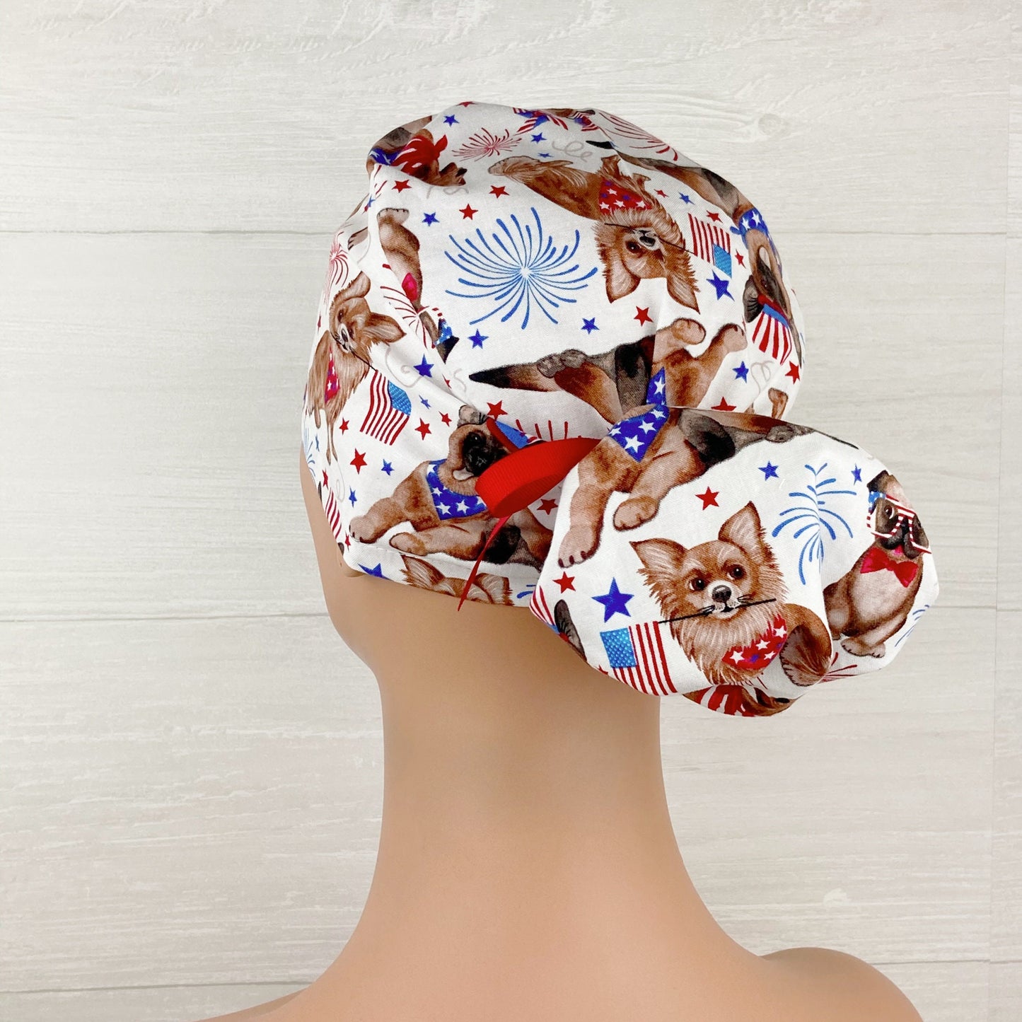 Patriotic PupsPonytail Scrub Hat