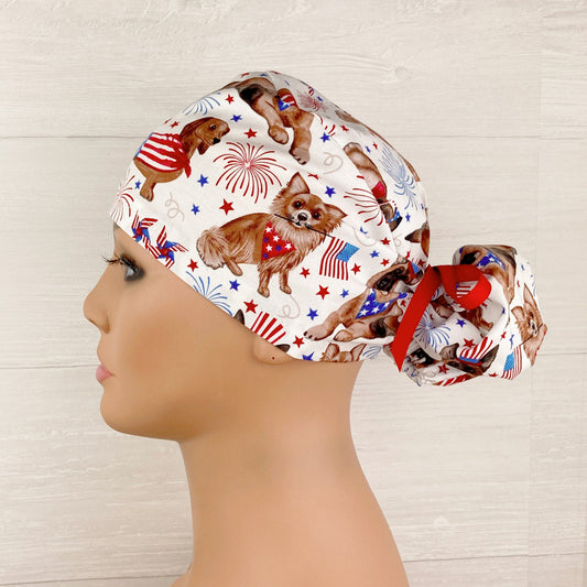 Patriotic PupsPonytail Scrub Hat