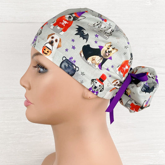 Halloween Pups Ponytail Scrub Hat