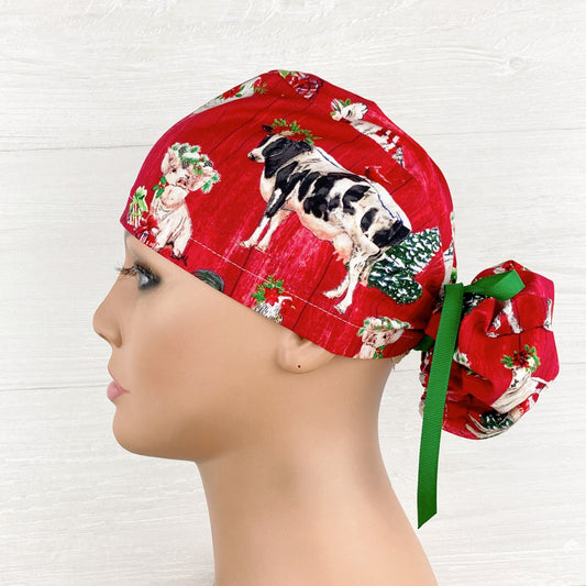Farm Christmas Ponytail Hat