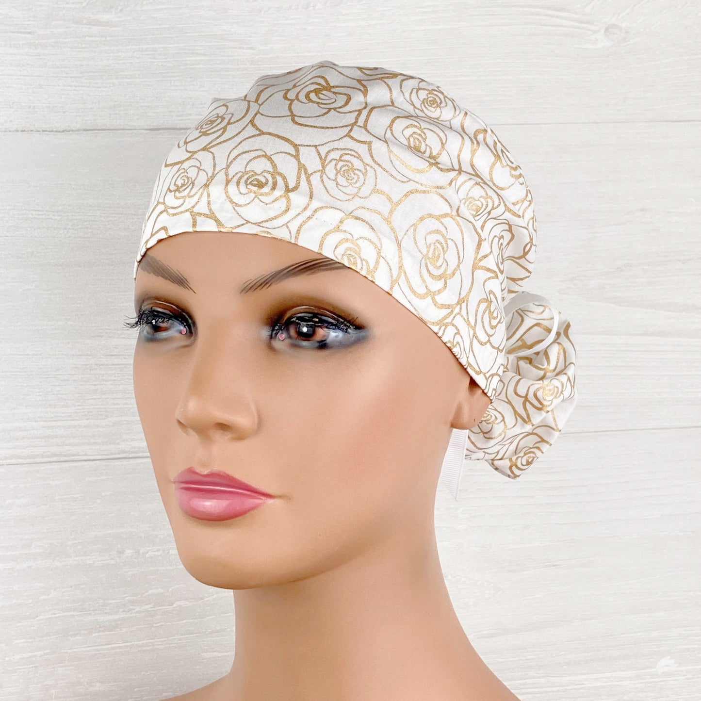 Gold Rosette Ponytail Scrub Hat