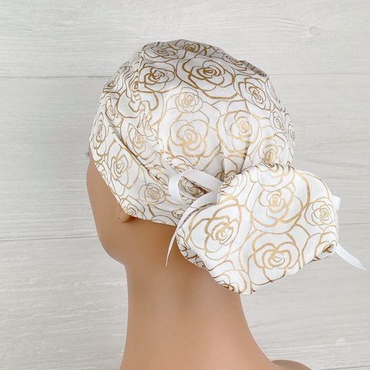 Gold Rosette Ponytail Scrub Hat