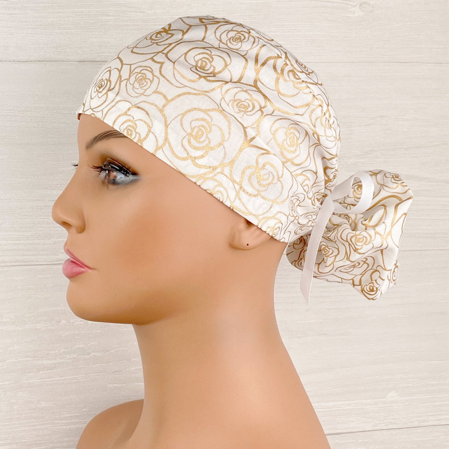 Gold Rosette Ponytail Scrub Hat