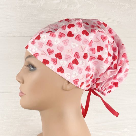 Candy Hearts on Pink Women's Tieback Hat