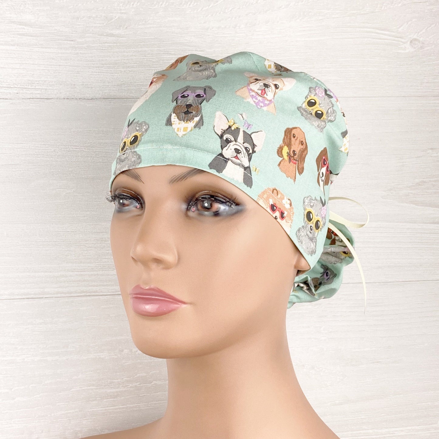 Pretty Pups on Aqua Ponytail Scrub Hat