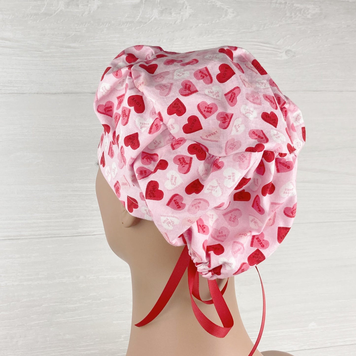 Candy Hearts on Pink Women's Tieback Hat