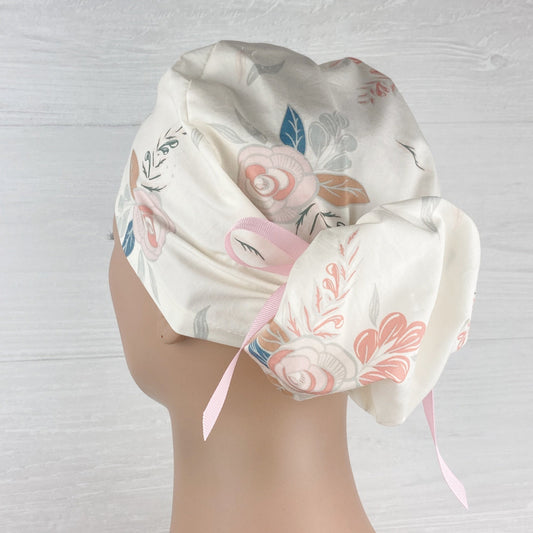 Blooms on Cream Ponytail Hat