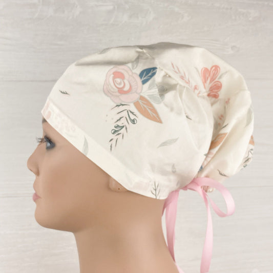 Blooms on Cream Women's Tieback Hat