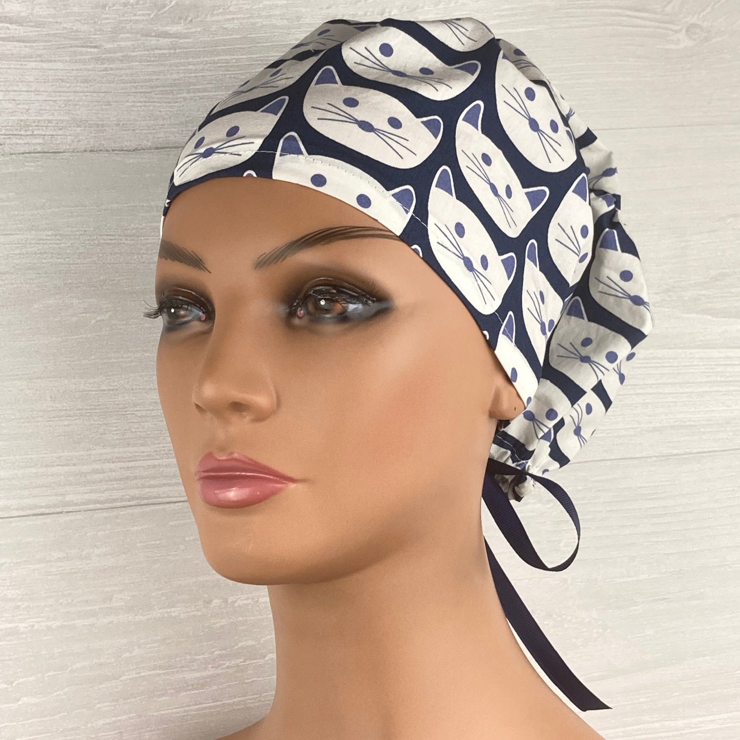 Kitties on Navy Women's Tieback Hat