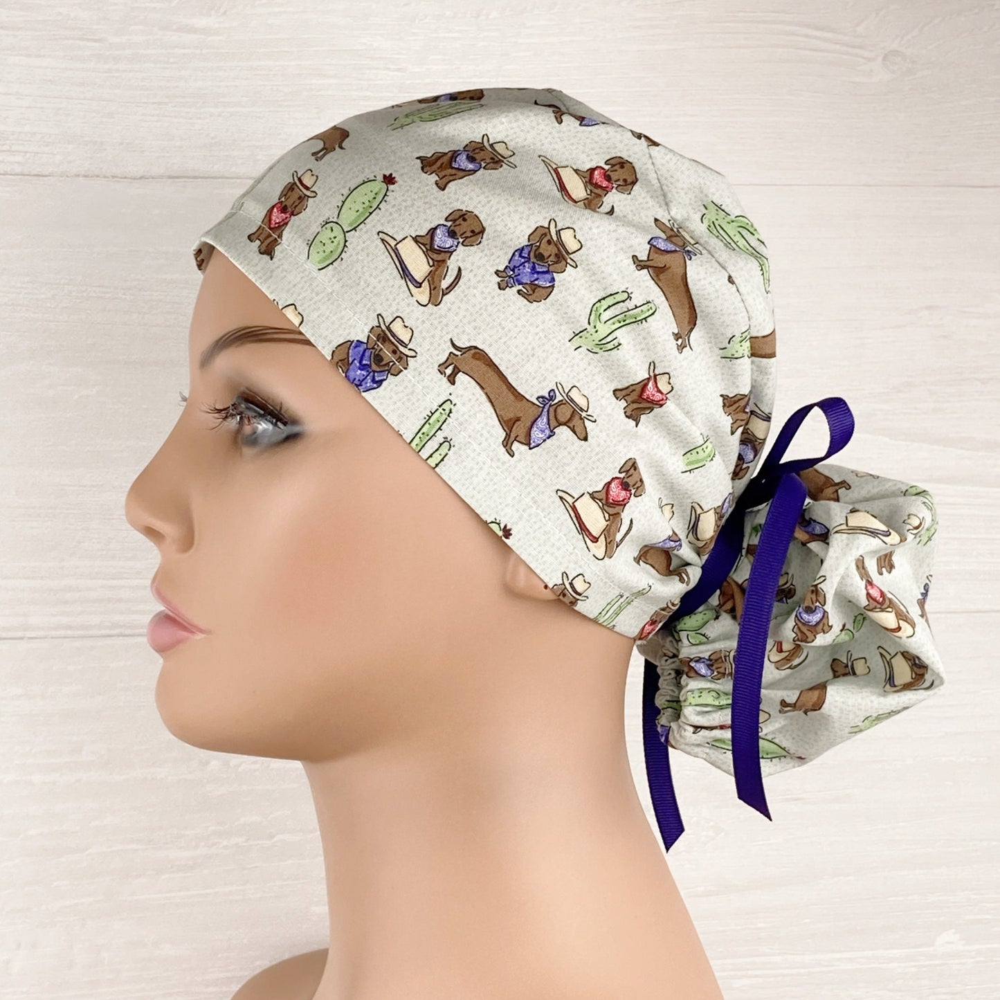 Western Dachshund Ponytail Scrub Hat