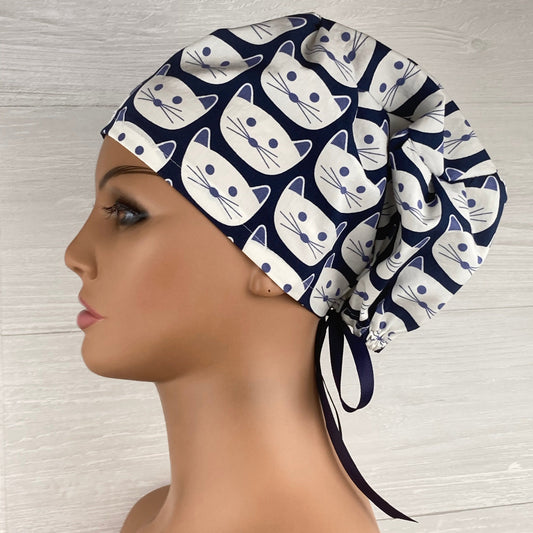 Kitties on Navy Women's Tieback Hat